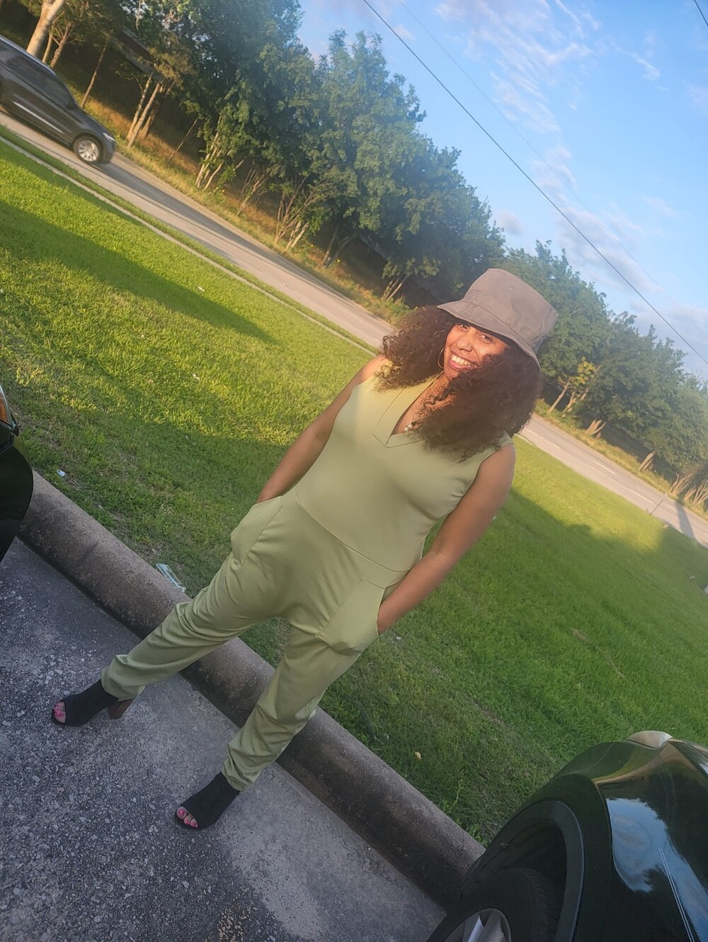 Sleeveless Olive Green Jumpsuit with Pockets